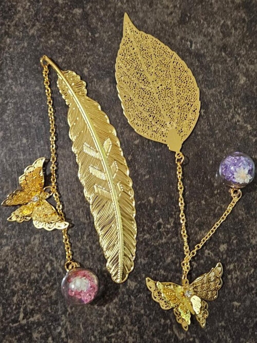 Gold Feather And Golden Leaf Bookmarks
